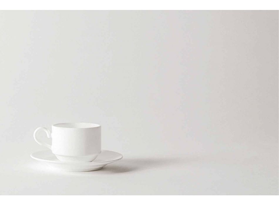 Filiżanki do cappuccino z białej porcelany Serwis 14 sztuk śniadaniowych - Samantha Viadurini