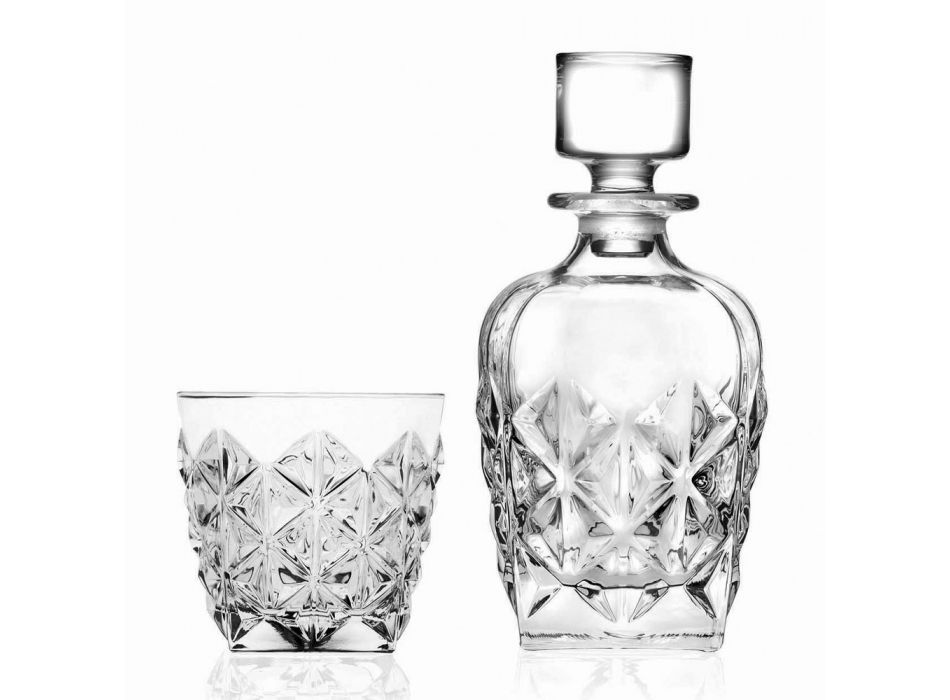 Butelka Serwisowa Whisky i Niskie Szklanki Eco Crystal 7 Sztuk - Rebus Viadurini