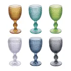 Zestaw 12 kielichów 210 ml z kolorowego szkła i płaskorzeźby - Zachód słońca Viadurini