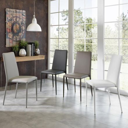 Set 4 krzesła sztuczna skóra, białe, szare lub brązowoszare Dora Viadurini