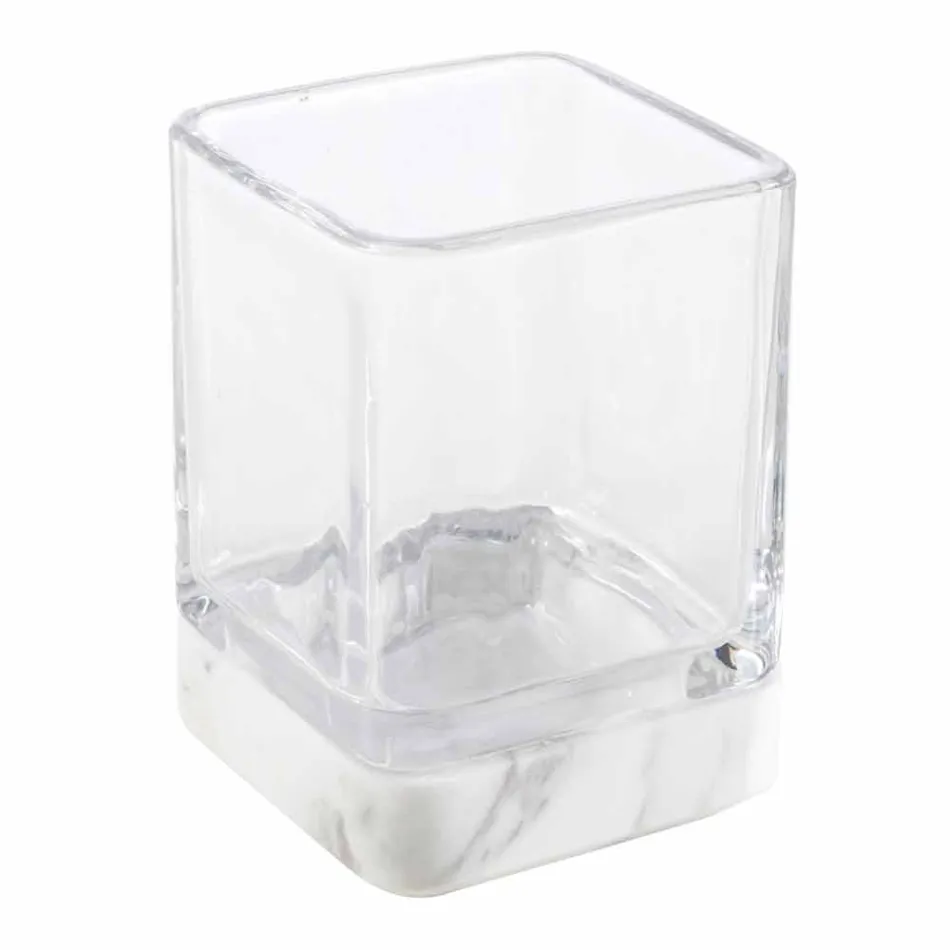 Nowoczesne akcesoria łazienkowe w marmurze Calacatta i szkle Carona Viadurini