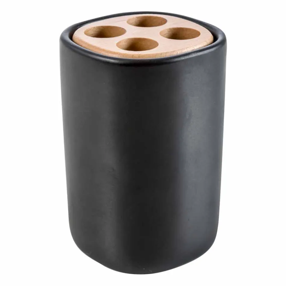 Zestaw akcesoriów ceramicznych i drewnianych Carsoli z drewna Viadurini