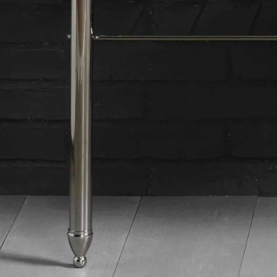 Zestaw kąpielowy z podwójną konsoli w białej ceramiki o strukturze liniowej Viadurini