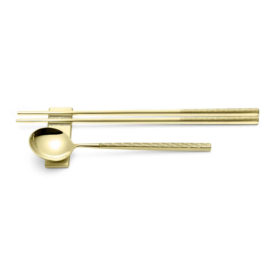 Zestaw składający się z łyżki owoców, pałeczek i podstawki na sztućce z origami - Osaka Viadurini