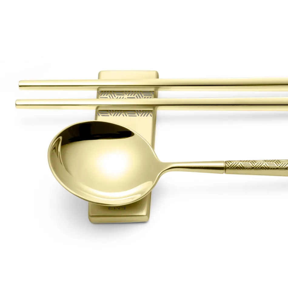 Zestaw składający się z łyżki owoców, pałeczek i podstawki na sztućce z origami - Osaka Viadurini