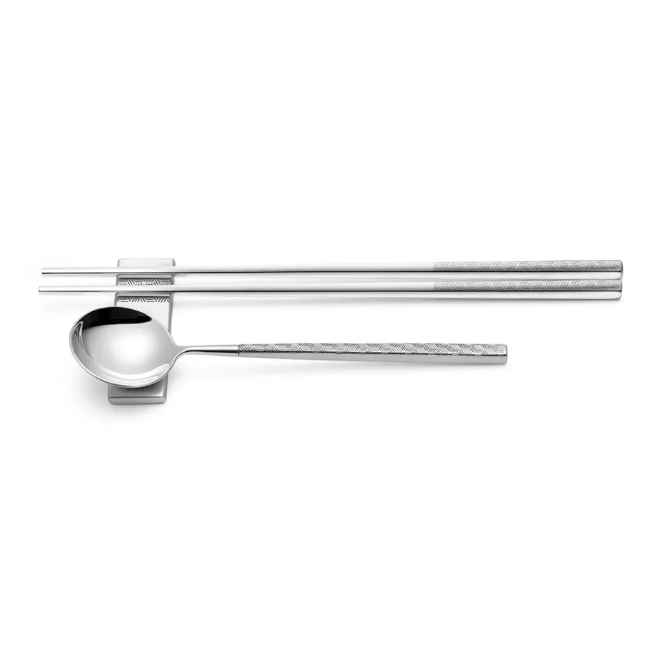 Zestaw składający się z łyżki owoców, pałeczek i podstawki na sztućce z origami - Osaka Viadurini