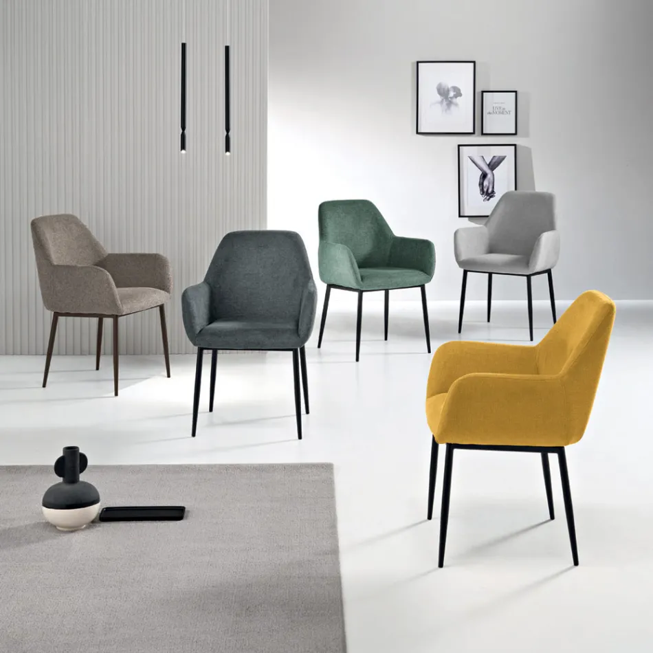 Zestaw 2 tapicerowanych foteli w kolorowej tkaninie i metalowej ramie - Valeria Viadurini