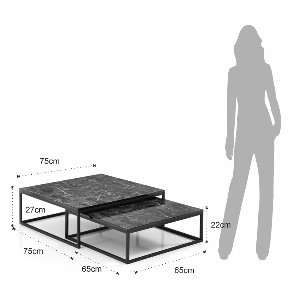 Zestaw 2 stolików kawowych z płyty MDF z marmurowym wykończeniem - Osmium Viadurini