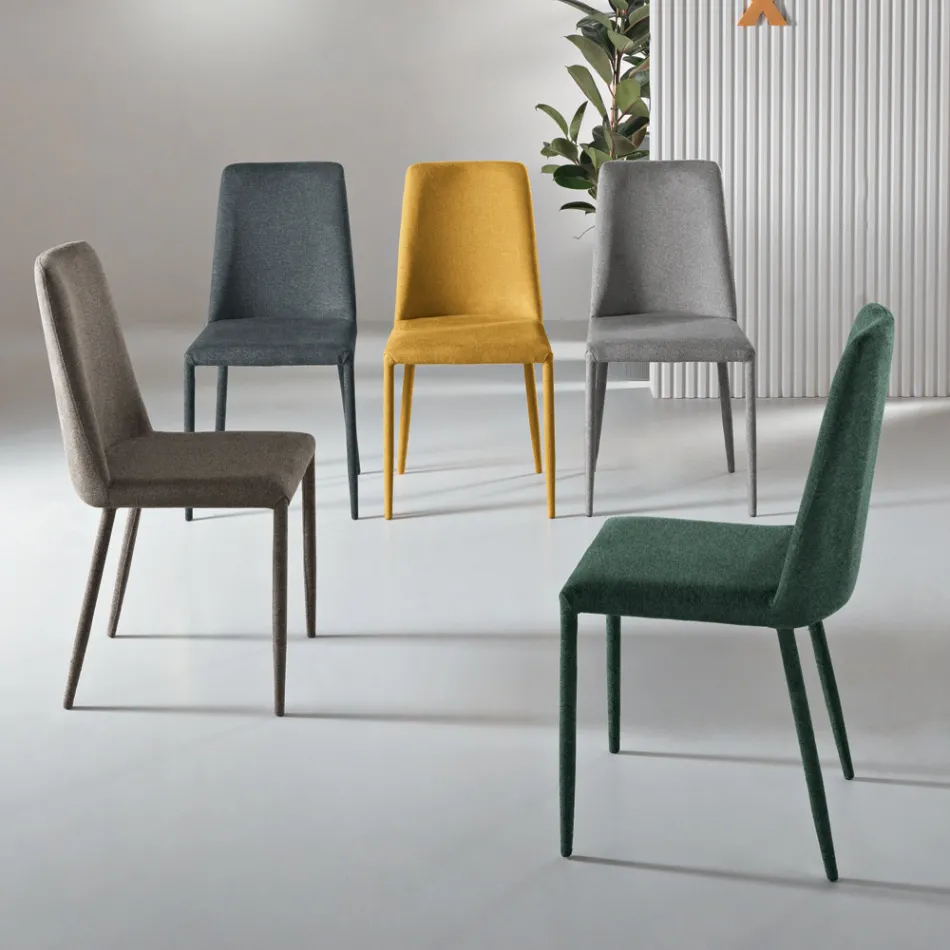 Zestaw 4 tapicerowanych krzeseł w kolorowej tkaninie i z tapicerowaną ramą - Luciana Viadurini