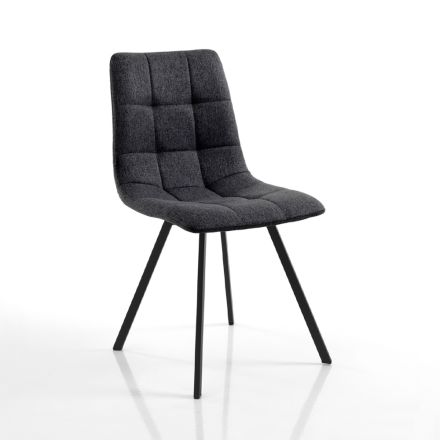 Zestaw 4 krzeseł z antracytowej tkaniny i czarnej stali – antracyt Viadurini