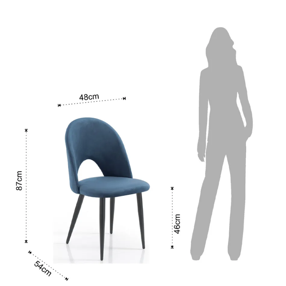 Zestaw 4 krzeseł z tkaniny z efektem niebieskiego aksamitu – Dalmatyńczyk Viadurini