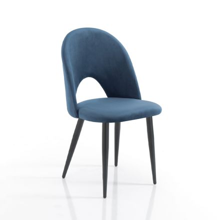 Zestaw 4 krzeseł z tkaniny z efektem niebieskiego aksamitu – Dalmatyńczyk Viadurini