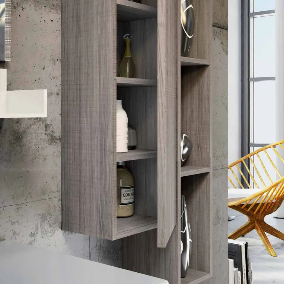 Zestaw drewna i nowoczesne zawieszenie mebli łazienkowych Fenix made Italy Bari Viadurini