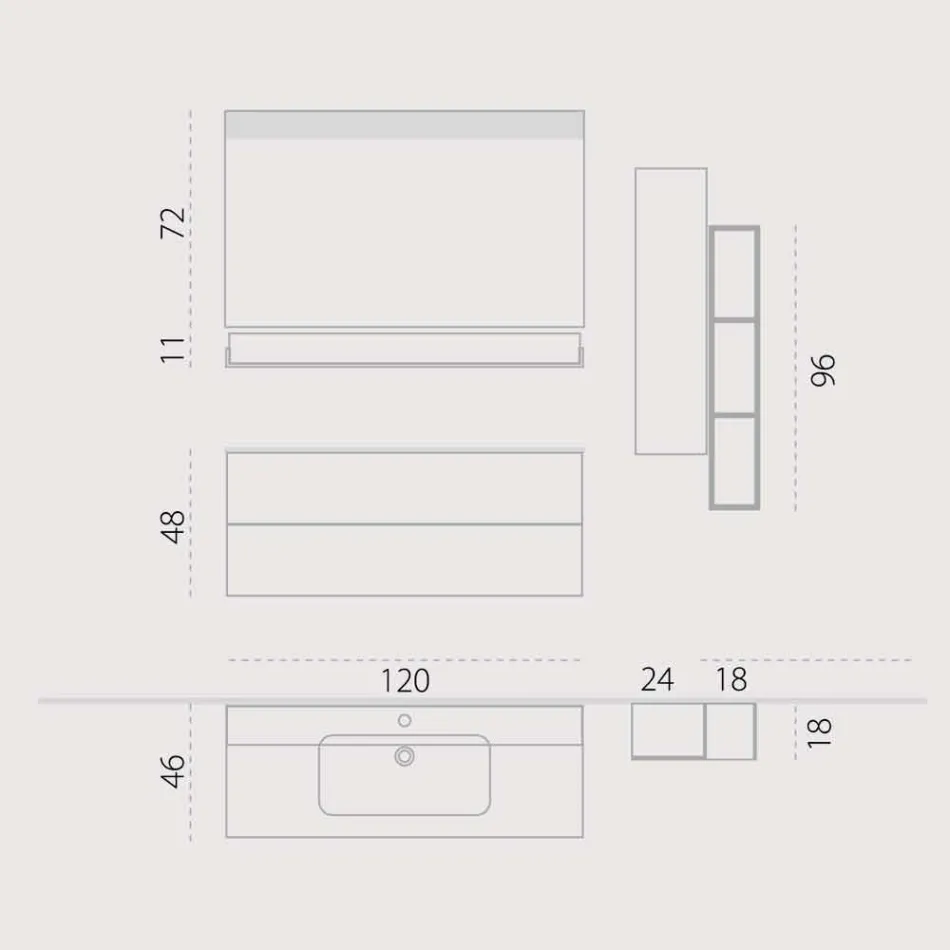 Zestaw drewna i nowoczesne zawieszenie mebli łazienkowych Fenix made Italy Bari Viadurini
