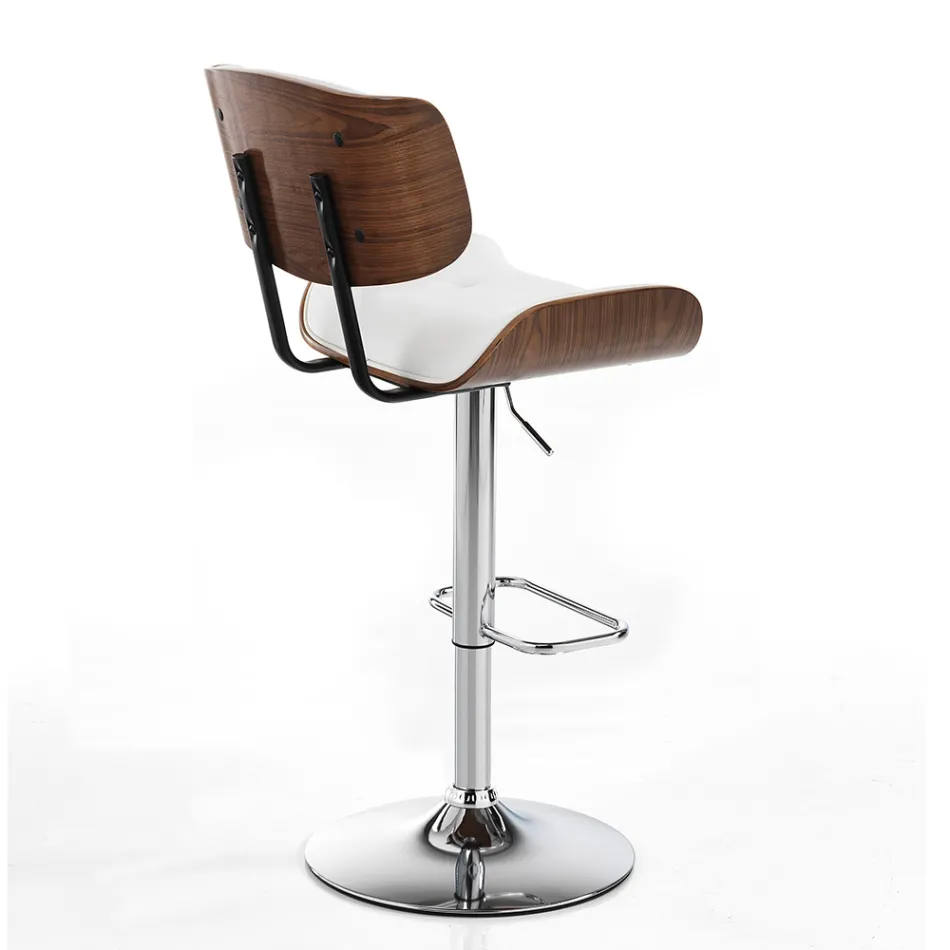 Wysoki stołek kuchenny ze skóry syntetycznej i sklejki - Nebbia Viadurini