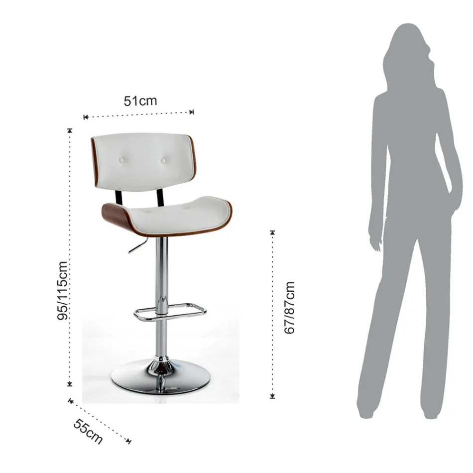 Wysoki stołek kuchenny ze skóry syntetycznej i sklejki - Nebbia Viadurini