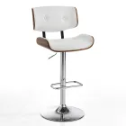 Wysoki stołek kuchenny ze skóry syntetycznej i sklejki - Nebbia Viadurini