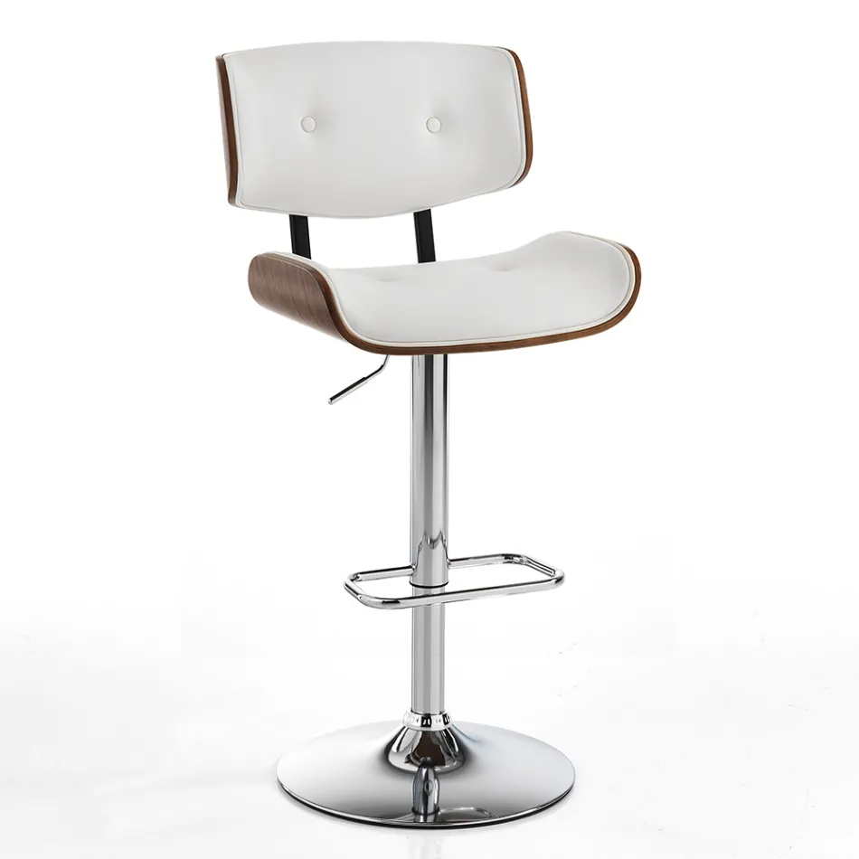 Wysoki stołek kuchenny ze skóry syntetycznej i sklejki - Nebbia Viadurini