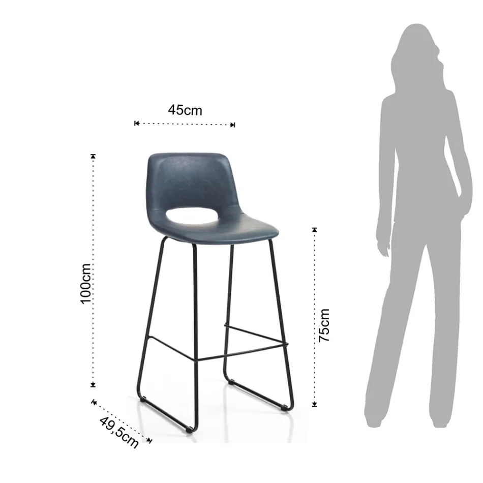 Wysoki stołek kuchenny ze skóry syntetycznej i czarnego metalu 2 sztuki - Yuri Viadurini