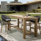 Wysoki stołek ogrodowy z liny i drewna tekowego, Homemotion, 2 sztuki - Anitha Viadurini