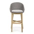 Wysoki stołek ogrodowy z liny i drewna tekowego, Homemotion, 2 sztuki - Anitha Viadurini