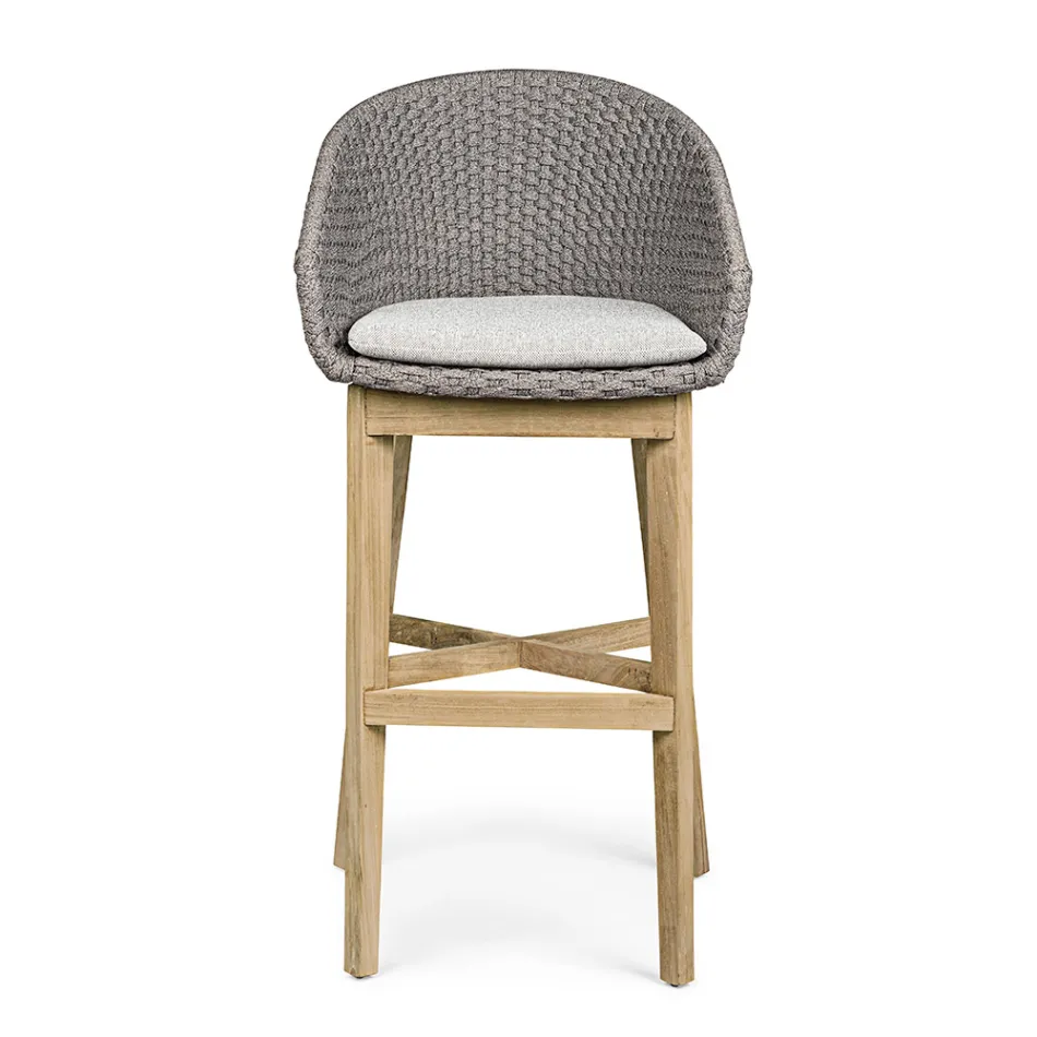 Wysoki stołek ogrodowy z liny i drewna tekowego, Homemotion, 2 sztuki - Anitha Viadurini