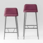 Wysokiej jakości wysoki stołek ze skóry z metalową podstawą Made in Italy - Molde Viadurini