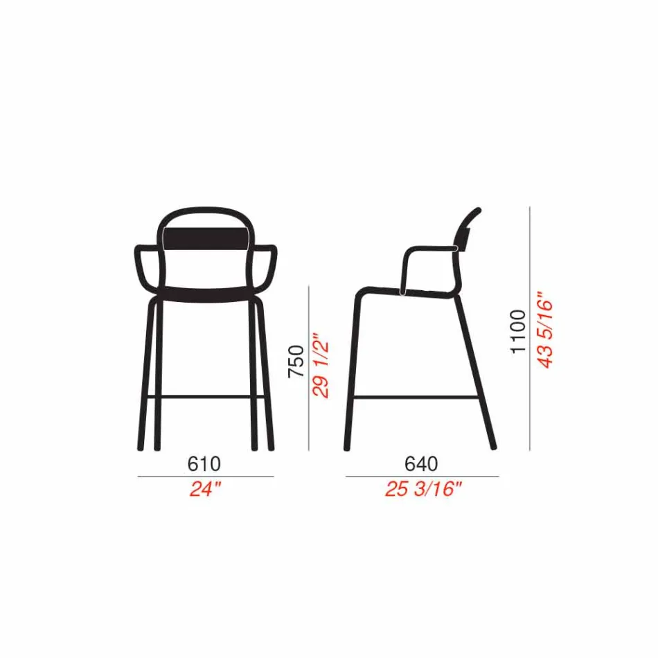 Wysoki stołek zewnętrzny z aluminium z podłokietnikami Made in Italy - Selima Viadurini