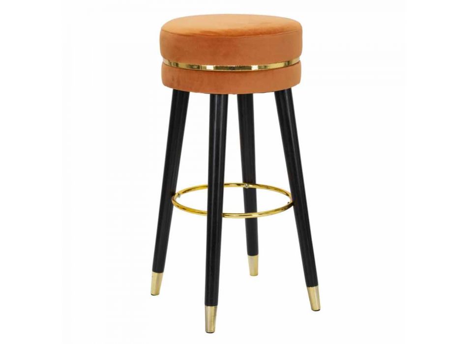 Okrągły stołek barowy z drewna i tkaniny o nowoczesnym designie - Rupert Viadurini