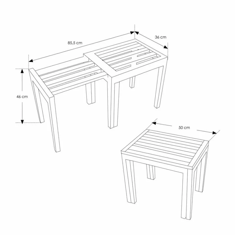 Niski Rozkładany Taboret z Naturalnego Wykończenia Drewna Tekowego - Pomino Viadurini