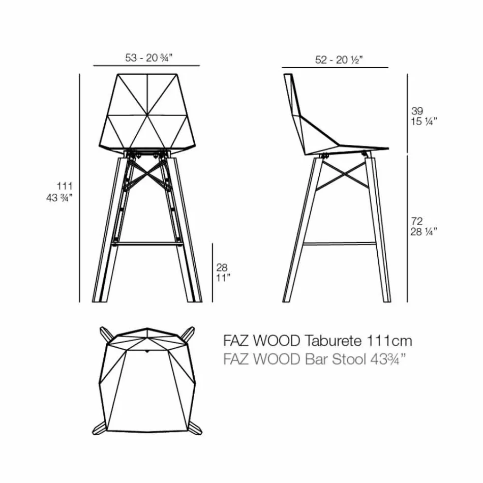 Wewnętrzny stołek barowy z drewna i plastiku Różne kolory - Faz Wood firmy Vondom Viadurini
