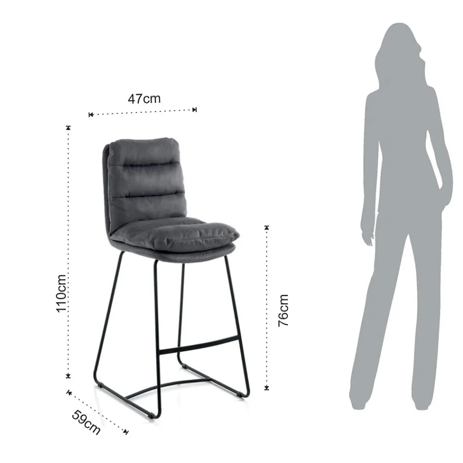 Taboret kuchenny z efektem szarego aksamitu z mikrofibry 2 sztuki - Fortaleza Viadurini