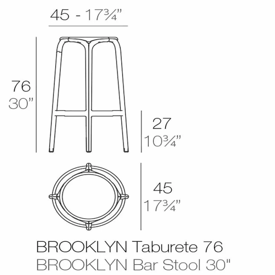 Brooklyn marki Vondom Outdoor stołek z polipropylenu, H 76 cm Viadurini