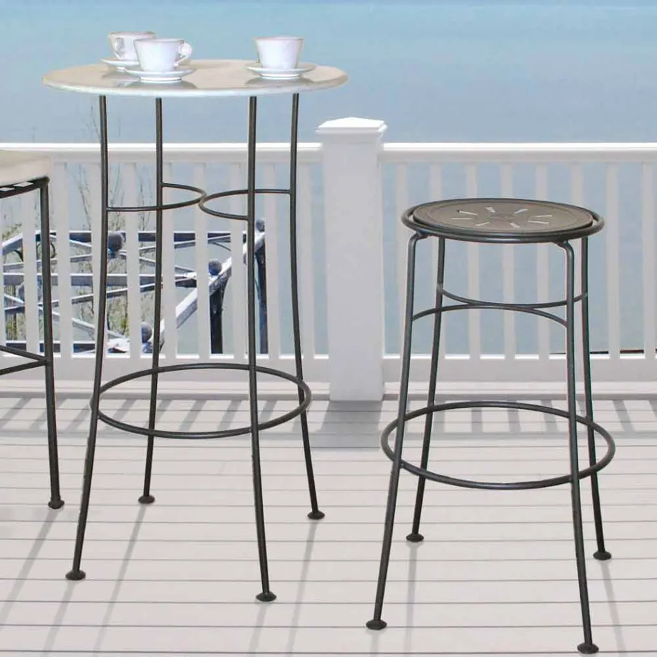 Ręcznie robiony żelazny stołek ogrodowy z podnóżkiem Made in Italy - Sireo Viadurini