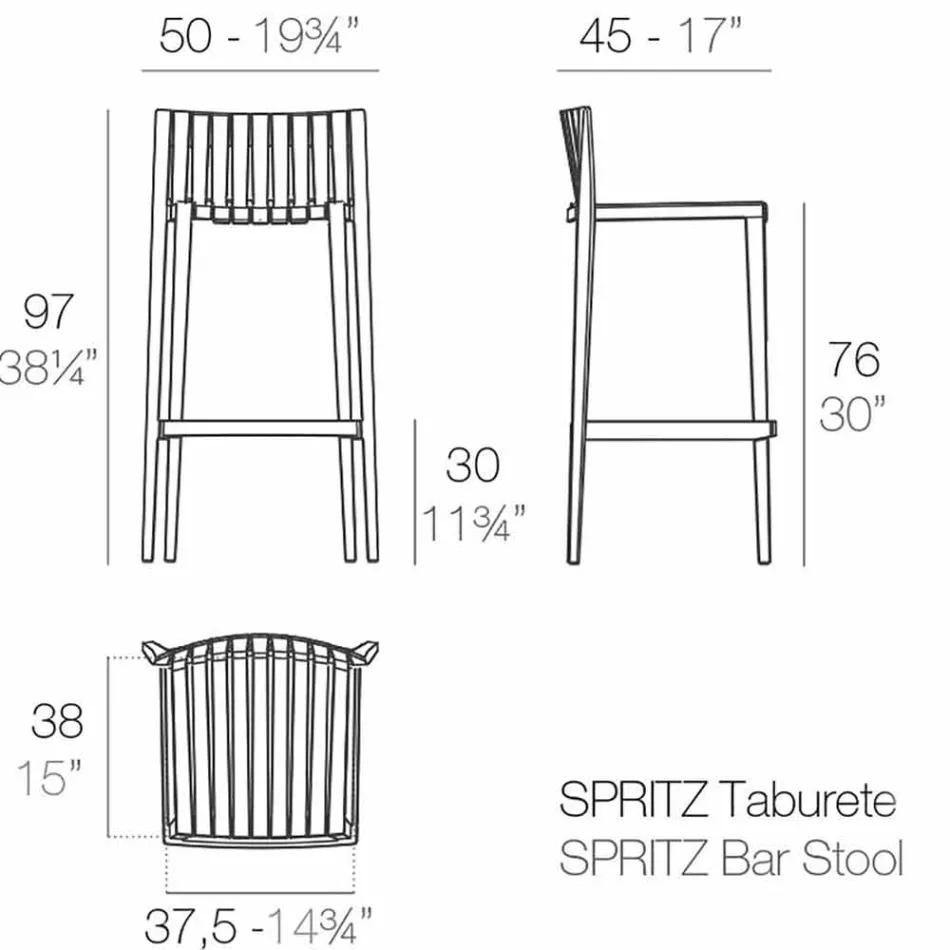 Vondom Spritz stołowy H 97 cm stołek ogrodowy z polipropylenu Viadurini