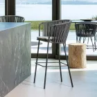 Stołek ogrodowy ze stali nierdzewnej i oparciem z liny - Luxura Viadurini