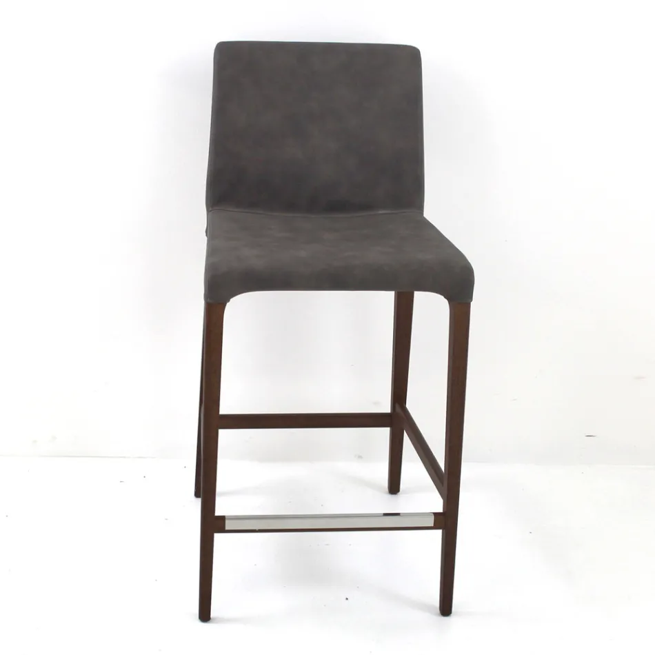 Stołek do wnętrz z drewna jesionowego i sztucznej skóry Made in Italy - Floki Viadurini