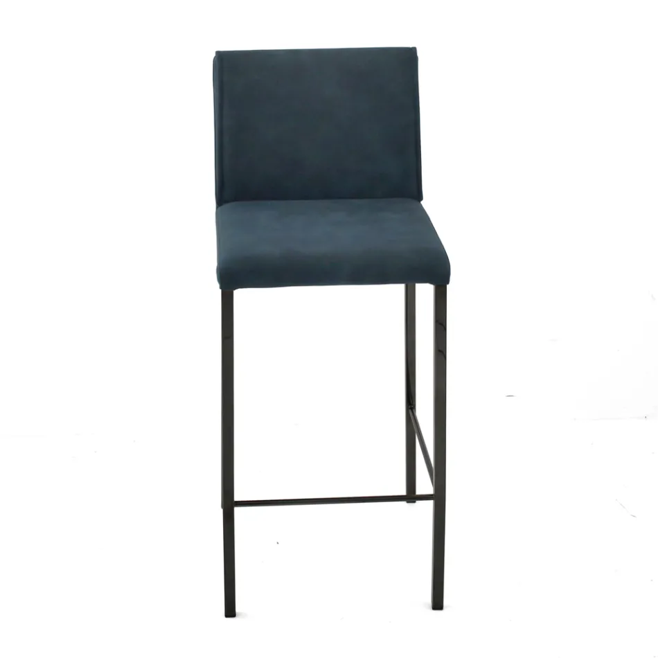 Stołek do salonu ze sztucznej skóry i struktury z niklu Made in Italy - Cleto Viadurini