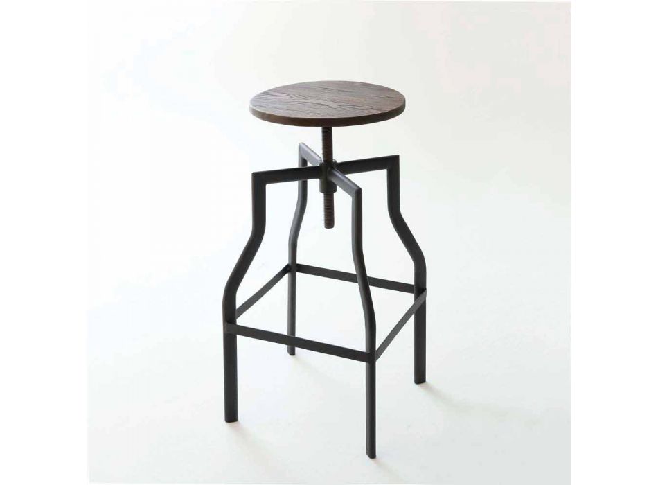 Designerski regulowany stołek z metalu i drewna wyprodukowany we Włoszech w Livorno Viadurini
