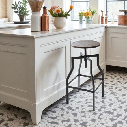 Nowoczesny stołek z metalu i drewna regulowany Livorno2 Viadurini