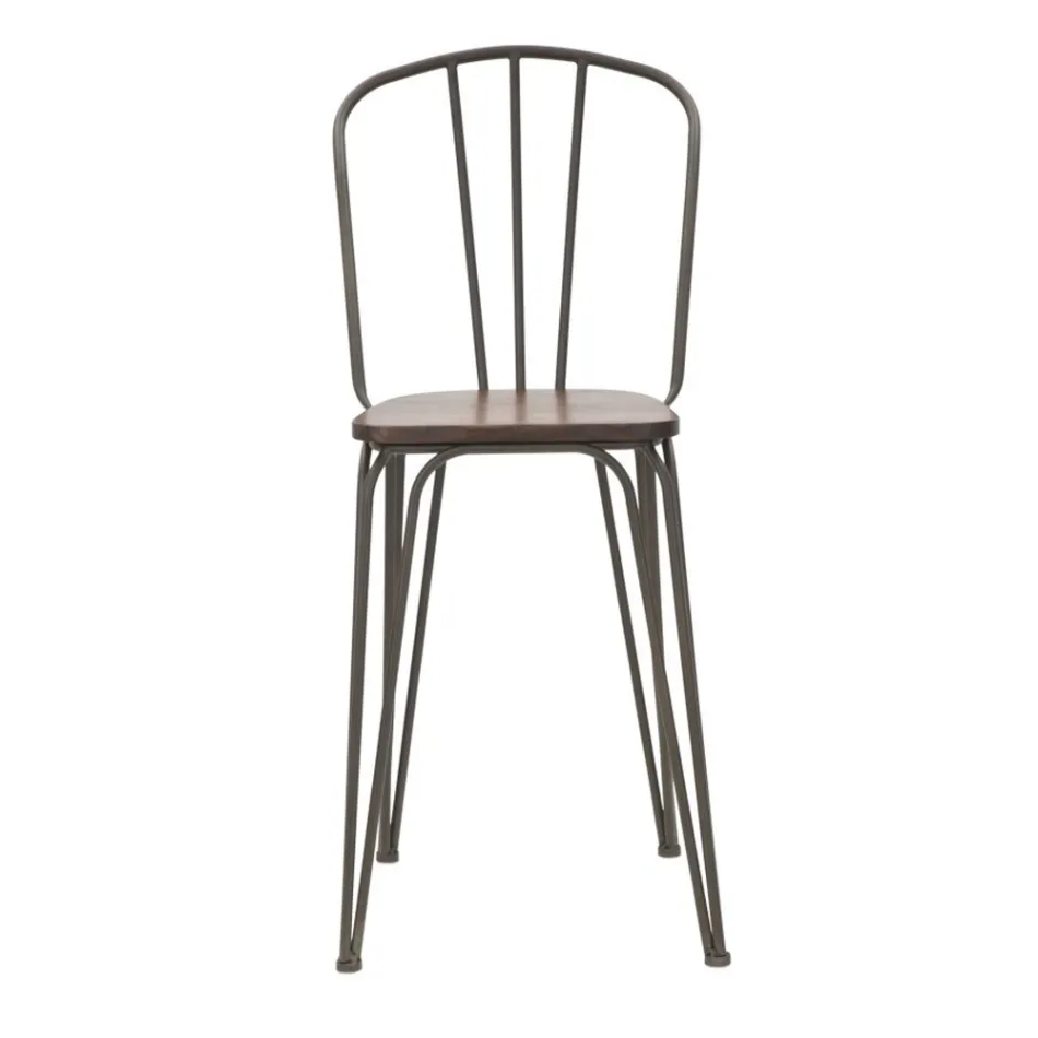 Nowoczesny stołek w stylu industrialnym z żelaza i drewna, 2 sztuki - Erika Viadurini