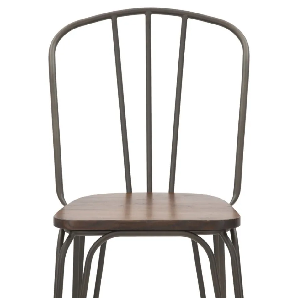 Nowoczesny stołek w stylu industrialnym z żelaza i drewna, 2 sztuki - Erika Viadurini