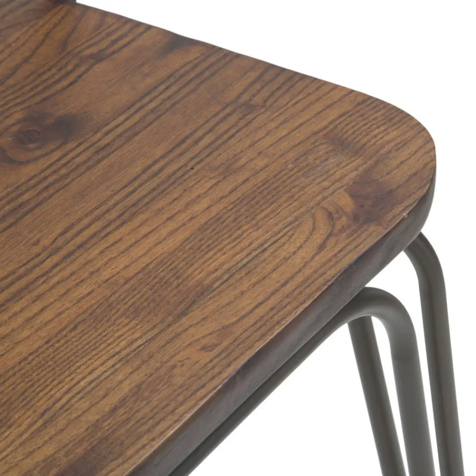 Nowoczesny stołek w stylu industrialnym z żelaza i drewna, 2 sztuki - Erika Viadurini