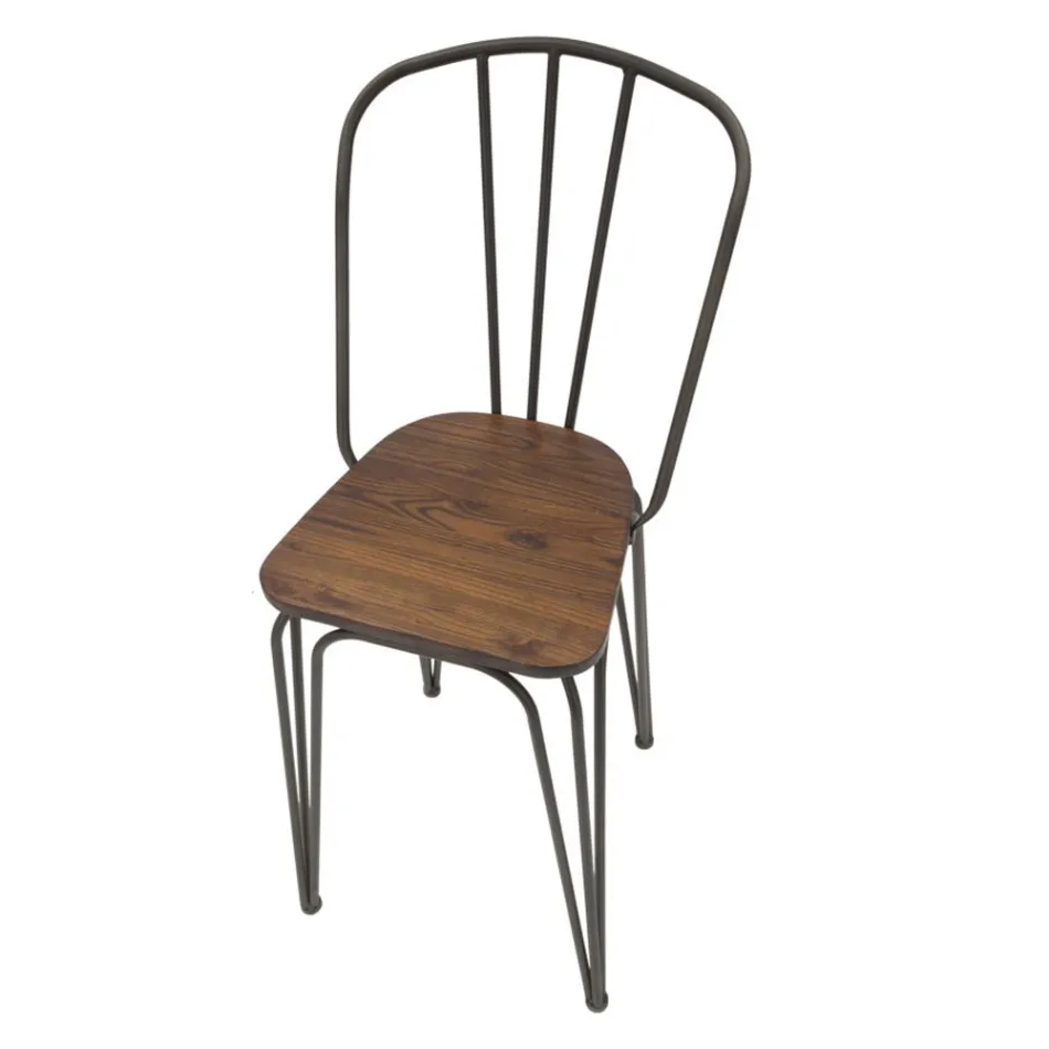 Nowoczesny stołek w stylu industrialnym z żelaza i drewna, 2 sztuki - Erika Viadurini