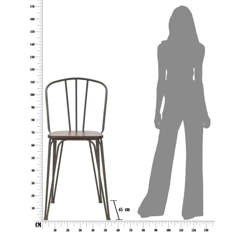 Nowoczesny stołek w stylu industrialnym z żelaza i drewna, 2 sztuki - Erika Viadurini