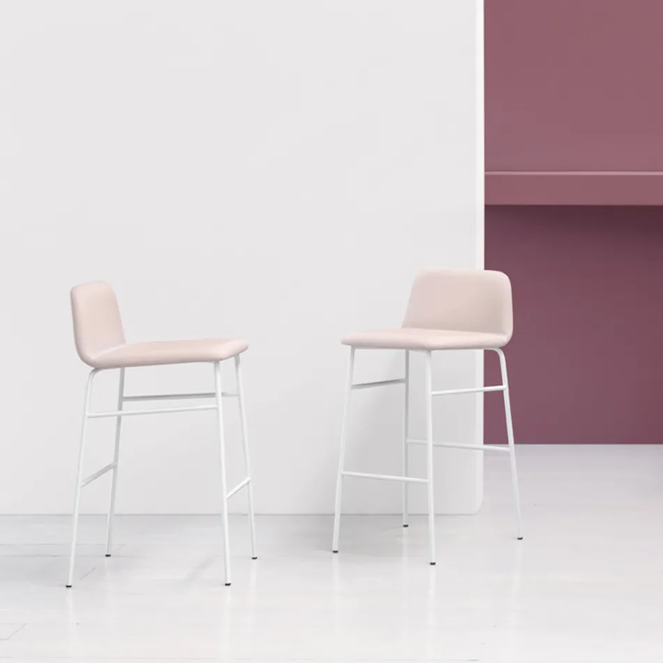 Luksusowy stołek pokryty tkaniną z metalową podstawą Made in Italy - Molde Viadurini