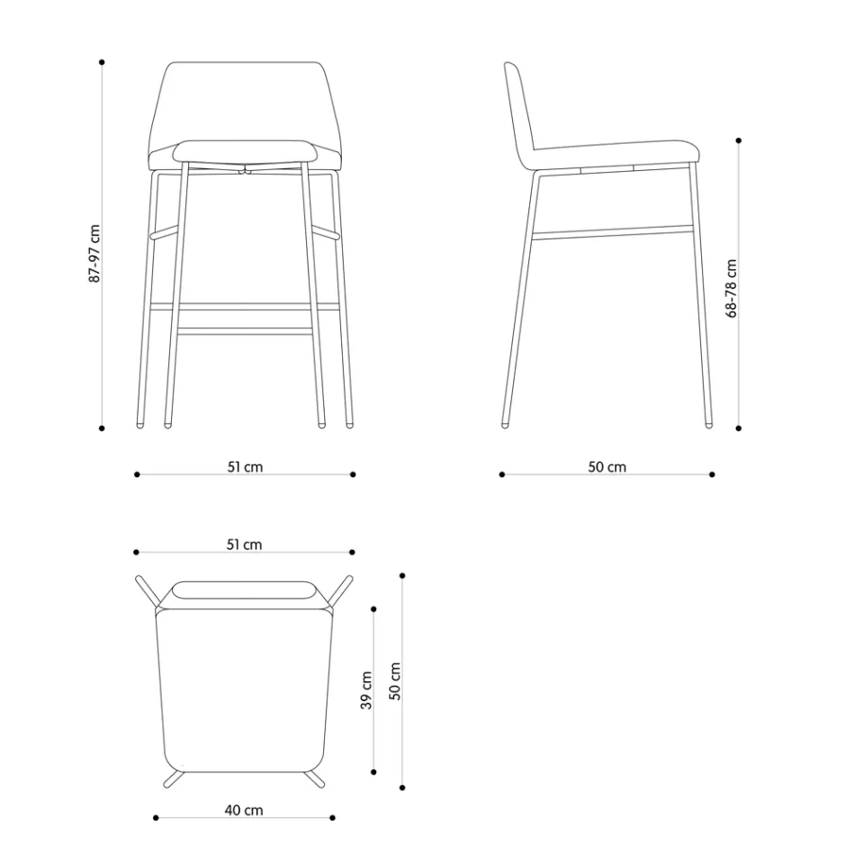 Luksusowy stołek pokryty tkaniną z metalową podstawą Made in Italy - Molde Viadurini
