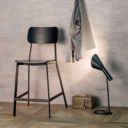 Nowoczesny design drewniany i metalowy stołek, Elmas Viadurini