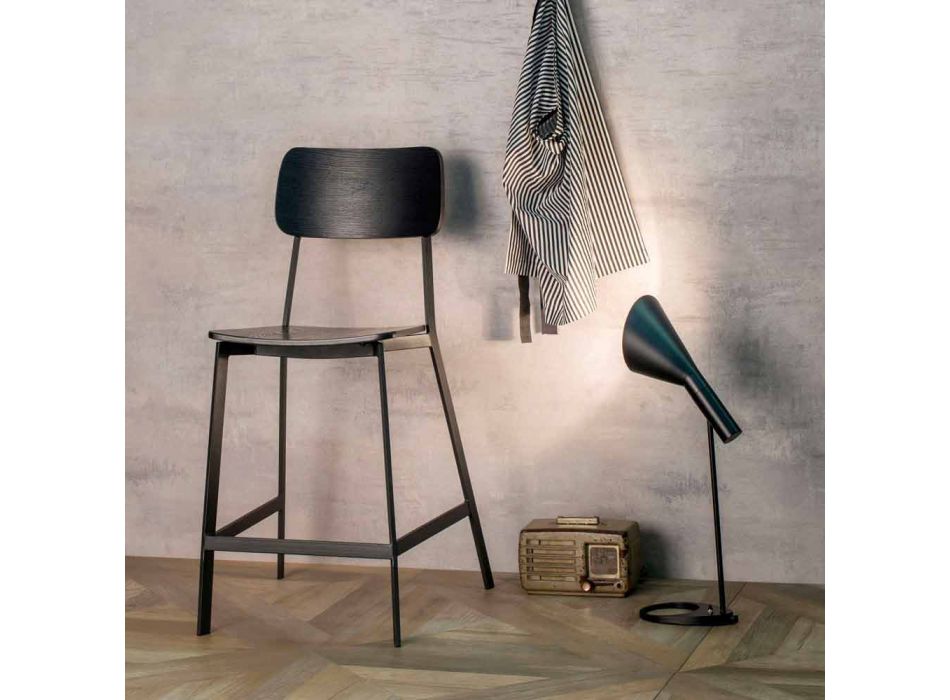 Nowoczesny design drewniany i metalowy stołek, Elmas Viadurini