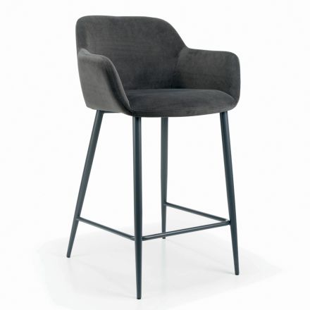 Stały stołek z tapicerowanym siedziskiem i stalową podstawą Made in Italy - Arona Viadurini